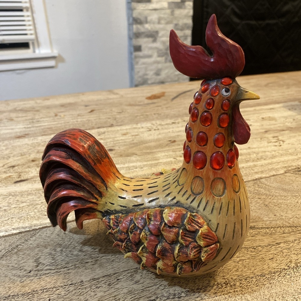 Resin Chicken Bejeweled Rooster Figurine Collectible Sculpture Whimsical 8" - Picture 15 of 15